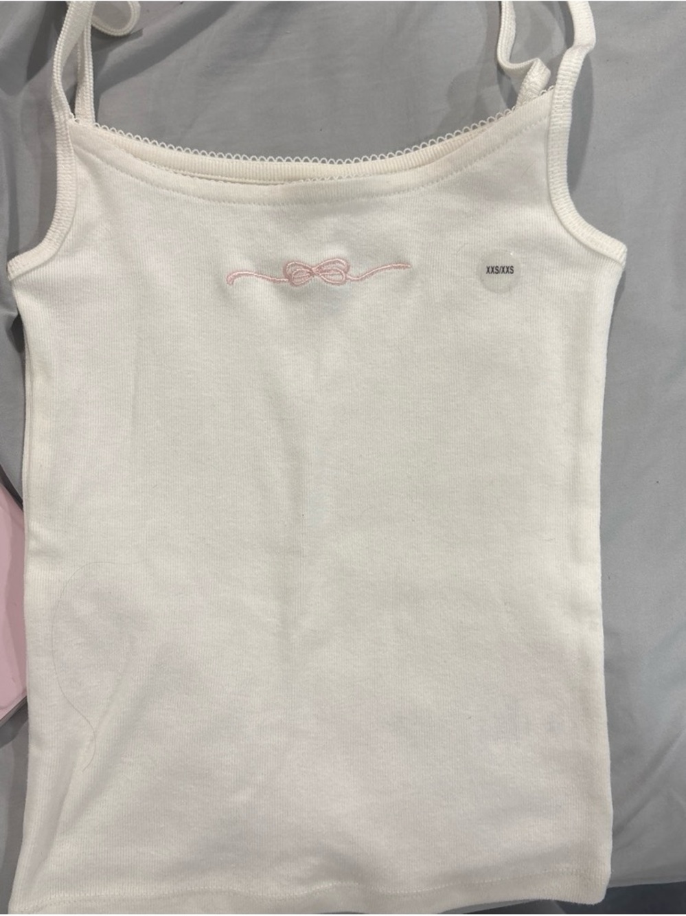 Women’s White Camisole Tank with Pink Bow Embroidery from areo